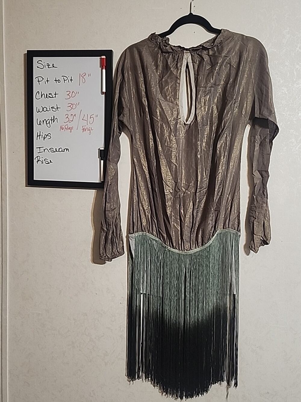 Cosplay Costume Flapper Dress Dark Gray Fringe Long sleeve Thin Shear